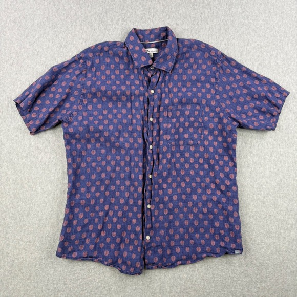 Peter Millar Other - Peter Millar Shirt Mens Large Blue Floral 100% Linen Short Sleeve Button Up